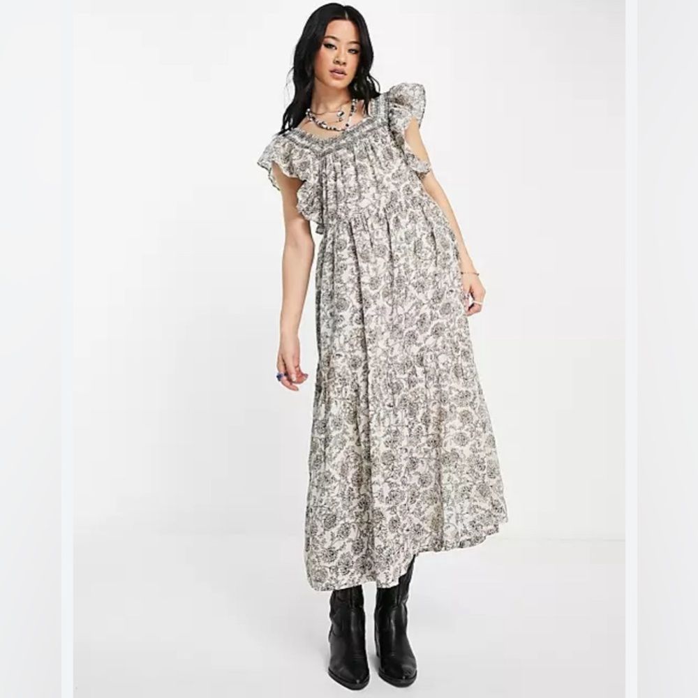 Free People Floral Maxi Dress in Gray and White